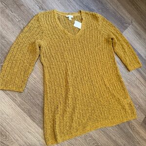 J. Jill | Mustard Women's S V-Neck Crochet Sweater